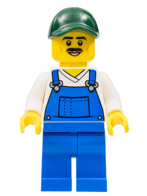 Street Sweeper - Male, Blue Overalls over V-Neck Shirt, Blue Legs, Dark Green Cap, Moustache