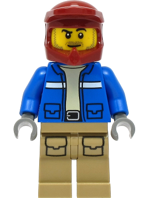 Wildlife Rescue Explorer - Male, Blue Jacket, Dark Red Helmet, Dark Tan Legs with Pockets, Beard