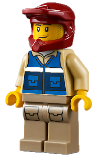 Wildlife Rescue Explorer - Male, Blue Vest with 'RESCUE' Pattern on Back, Dark Red Helmet, Dark Tan Legs with Pockets, Beard