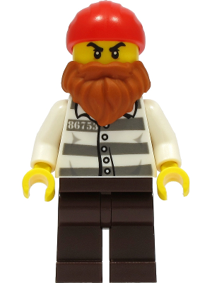 Police - Jail Prisoner 86753 Prison Stripes, Dark Brown Legs, Red Head Wrap, Dark Orange Beard