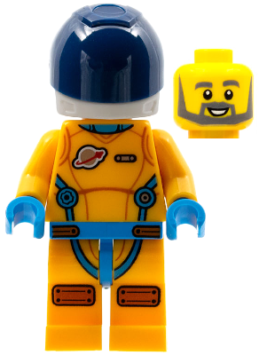 Lunar Research Astronaut - Male, Bright Light Orange and Dark Azure Suit, White Helmet, Dark Blue Visor, Beard
