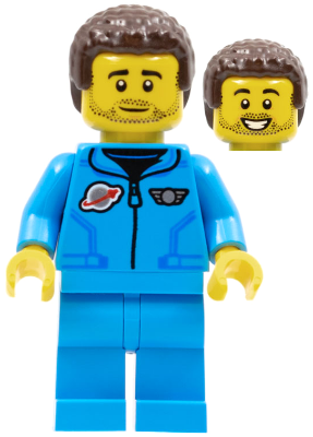 Lunar Research Astronaut - Male, Dark Azure Jumpsuit, Dark Brown Coiled Hair, Stubble