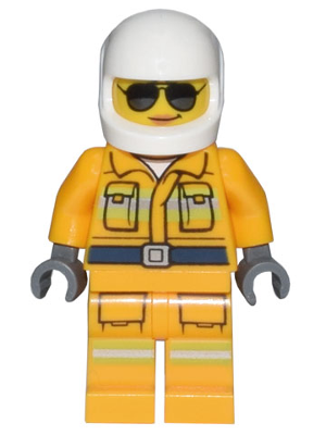 Fire - Reflective Stripes, Bright Light Orange Suit, White Helmet, Sunglasses