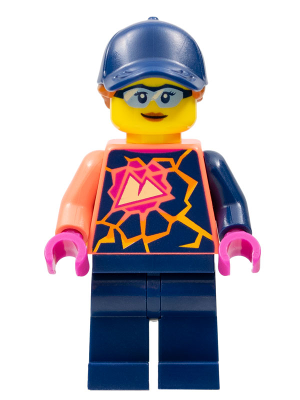 Stuntz Crew - Female, Coral Shirt with Sports Logo, Dark Blue Legs, Dark Blue Cap with Dark Orange Ponytail, Glasses