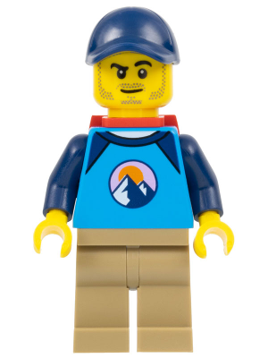 Go-To Gary - Dirt Bike Rider, Male, Dark Azure and Dark Blue Shirt with Mountains, Dark Tan Legs, Dark Blue Cap, Red Backpack