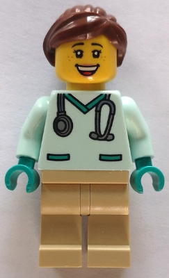 Veterinarian - Female, Light Aqua Scrubs, Tan Legs, Reddish Brown Hair