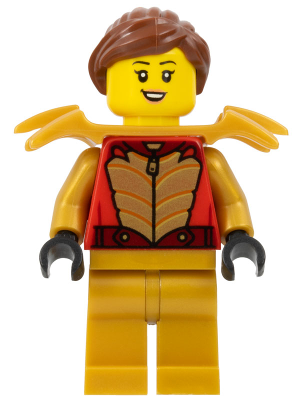 Stuntz Driver - Female, Red Racing Jacket with Gold Scales, Pearl Gold Legs, Pearl Gold Shoulder Armor, Reddish Brown Ponytail