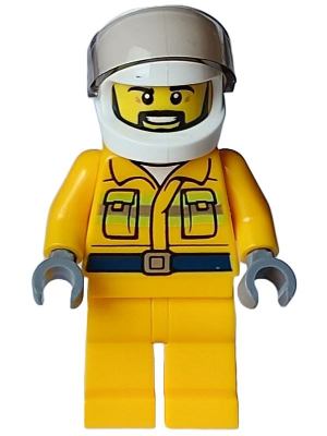 Fire - Male, Reflective Stripes, Bright Light Orange Jacket and Legs, White Helmet, Trans-Brown Visor