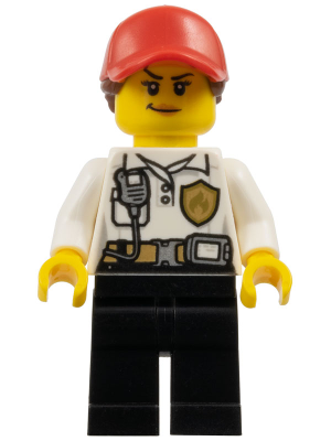 Fire - Female, White Shirt with Fire Logo Badge and Belt, Black Legs, Red Cap with Ponytail, Smirk, Medium Nougat Lips