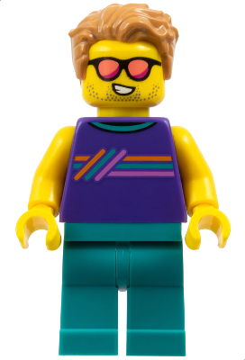 Ice-Cream Shop Customer - Male, Dark Purple Sleeveless Shirt with Stripes, Dark Turquoise Legs, Medium Nougat Hair, Sunglasses