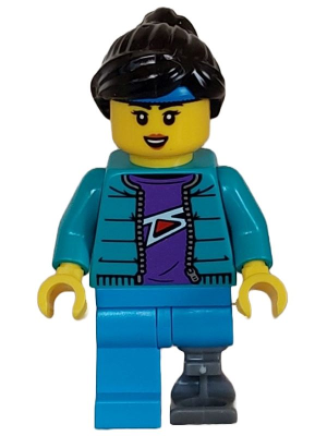 Skateboarder - Female, Dark Turquoise Jacket over Dark Purple Shirt, Dark Azure Legs with Prosthetic Leg