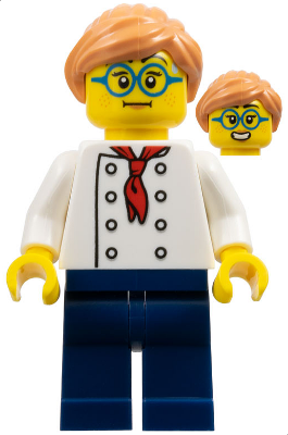 Pizza Chef - Female, White Torso with 8 Buttons, Dark Blue Legs, Nougat Hair, Glasses