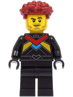 Race Car Driver - Male, Black Racing Suit with Red, Dark Azure and Bright Light Orange Stripes, Dark Red Hair