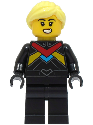 Monster Truck Driver - Female, Black Racing Suit with Red, Dark Azure and Bright Light Orange Stripes, Bright Light Yellow Hair