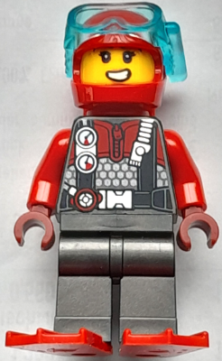 Diver - Female, Red Helmet, Air Tanks and Flippers