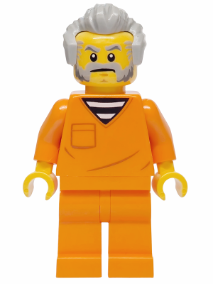 Police - City Jail Prisoner Male, Orange Prison Jumpsuit, Light Bluish Gray Hair, Beard and Sideburns
