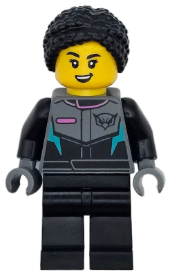 Race Car Driver - Female, Racing Suit with Hawk Head Logo, Black Legs, Black Hair Braided with Knot Bun
