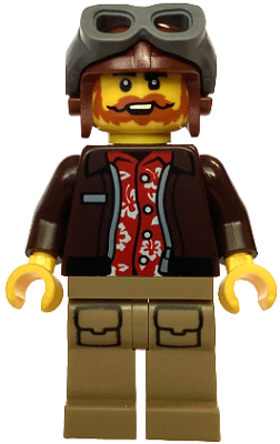 City Jungle Pilot - Male, Dark Brown Jacket over Red Hawaiian Shirt, Dark Tan Legs with Pockets, Reddish Brown Aviator Cap, Dark Bluish Gray Goggles, Beard