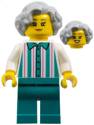 Harbor Shop Worker - Female, Light Bluish Gray Hair, White Shirt with Stripes, Dark Turquoise Legs