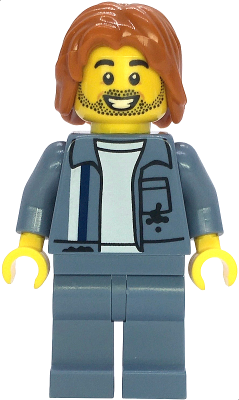 Scrapyard Worker - Male, Sand Blue Mechanic Uniform over White Shirt, Sand Blue Legs, Dark Orange Mid-Length Tousled Hair, Stubble