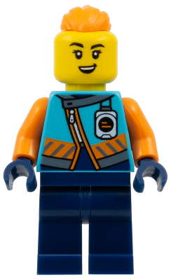 Arctic Explorer - Female, Medium Azure Jacket, Name Badge, Orange Topknot Braid Hair