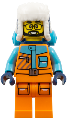 Arctic Explorer - Male, Orange and Medium Azure Jacket, Dark Blue Ushanka Hat, Black Beard, Glasses, Back Pack