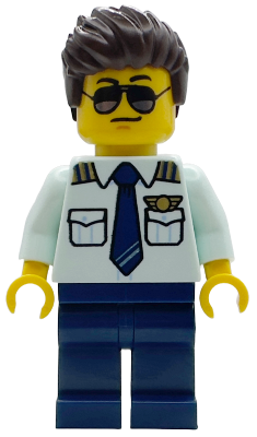 Air Ambulance Pilot - Male, Light Aqua Shirt with Tie, Dark Blue Legs, Dark Brown Hair, Sunglasses
