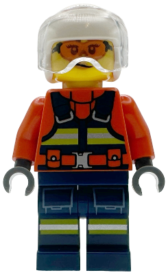 Coast Guard City - Female, Reddish Orange Jacket with Dark Blue Safety Vest and Reflective Stripes, Dark Blue Legs with Pockets and Reflective Stripes, White Helmet, Trans-Clear Visor, Safety Glasses