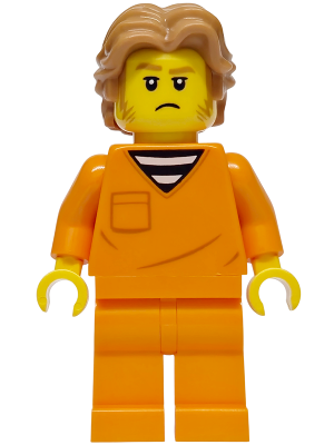 Police - City Jail Prisoner Male, Orange Prison Jumpsuit, Medium Nougat Wavy Hair, Sideburns, Orange Glasses