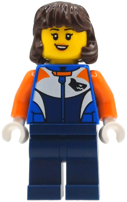 Bike Racer - Female, Racing Suit with Shark Head Logo, Dark Blue Legs, Dark Brown Hair Mid-Length