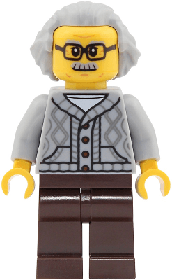 Passenger - Male, Light Bluish Gray Knit Cable Cardigan Sweater, Dark Brown Legs, Light Bluish Gray Hair Swept Back