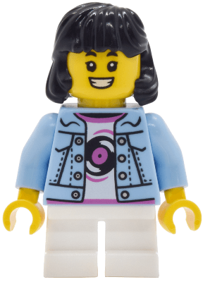 Lava Land Patron - Child, Girl, Bright Light Blue Denim Jacket over Shirt with Record, White Short Legs, Black Hair