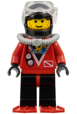 Divers - Red Diver 2, Black Legs with Red Hips, Black Helmet, Brown Bangs, Stubble, Red Flippers