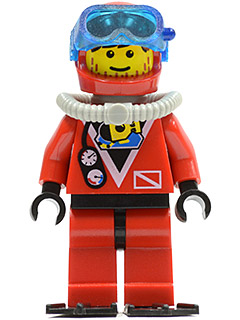 Divers - Red Diver 1, Red Legs with Black Hips, Red Helmet, Light Gray Scuba Tank, Flippers