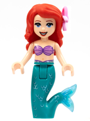 Ariel, Mermaid (Light Nougat) - Medium Lavender Shell Bra Top, Dark Turquoise Tail, Medium Blue Eyes, Bright Pink Flower