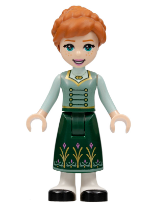 Anna - Dark Green Skirt with Flowers, Sand Green Vest, Light Aqua Sleeves