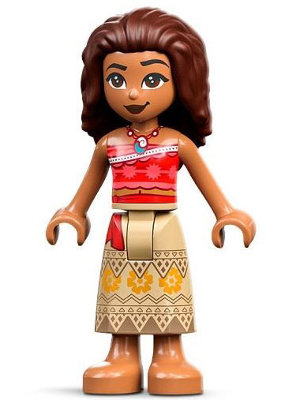 Moana (Medium Nougat) - Mini Doll, Coral and Red Strapless Top, Tan Long Skirt with Bright Light Orange Flowers, Dark Brown Hair