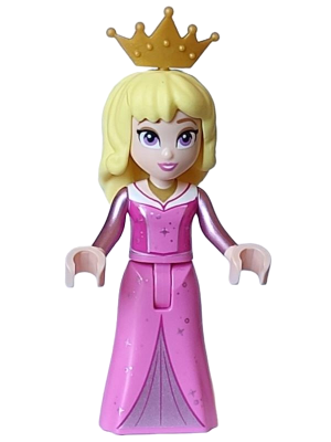 Aurora - Dark Pink Dress, Metallic Pink Sleeves, Gold Necklace and Crown Tiara