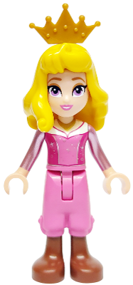 Aurora - Dark Pink Top, Metallic Pink Sleeves, Gold Necklace, Dark Pink Cropped Trousers, Reddish Brown Boots, Yellow Hair, Crown Tiara