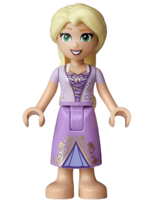 Minifigurka LEGO® dp250 Rapunzel (Medium Tan) - Mini Doll, Lavender Top, Medium Lavender Dress, Bright Pink Flower, Gold Bow