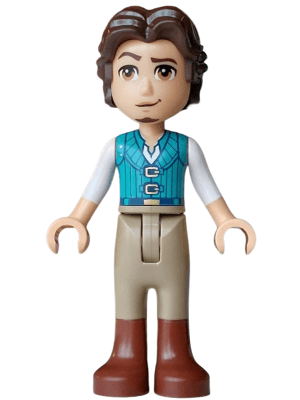 Minifigurka LEGO® dp252 Flynn Rider (Medium Tan) - Mini Doll, Dark Turquoise Vest, Thin Hinge