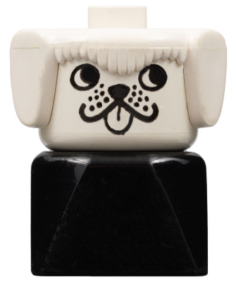 Duplo 2 x 2 x 2 Figure Brick Early, Dog on Black Base, White Head, looks Left