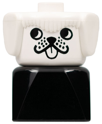 Duplo 2 x 2 x 2 Figure Brick Early, Dog on Black Base, White Head , looks Right