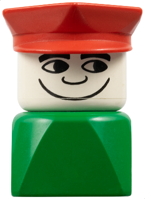 Duplo 2 x 2 x 2 Figure Brick Early, Male on Green Base, Red Police Hat