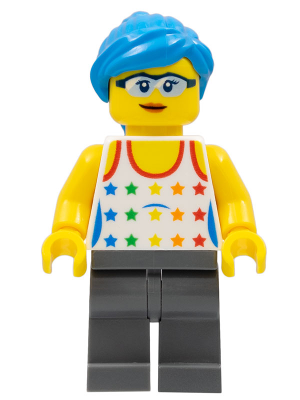 Female, Tank Top with Colored Stars, Dark Bluish Gray Legs, Dark Azure Hair