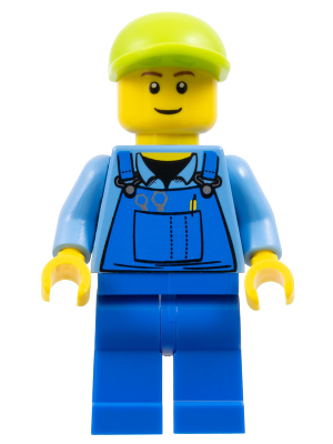 Man - Blue Overalls, Lime Cap