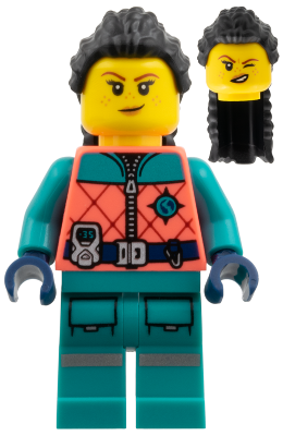 Arctic Explorer - Female, Coral and Dark Turquoise Outfit, Long Black Hair