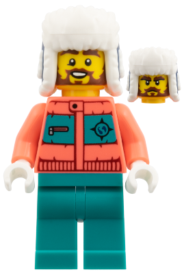 Arctic Explorer - Coral Jacket, Dark Turquoise Legs, Dark Blue Ushanka Hat