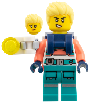 Astronaut - Female, Spacesuit with Dark Turquoise Legs, Coral Arms, Backpack with Light on Armature