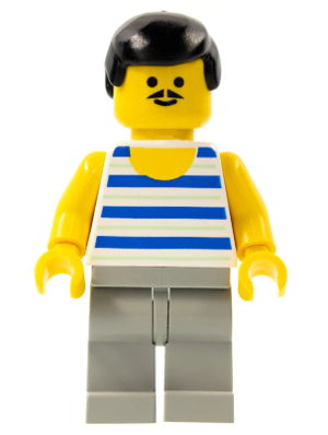 Horizontal Blue and Light Green Stripes, Light Gray Legs, Black Male Hair